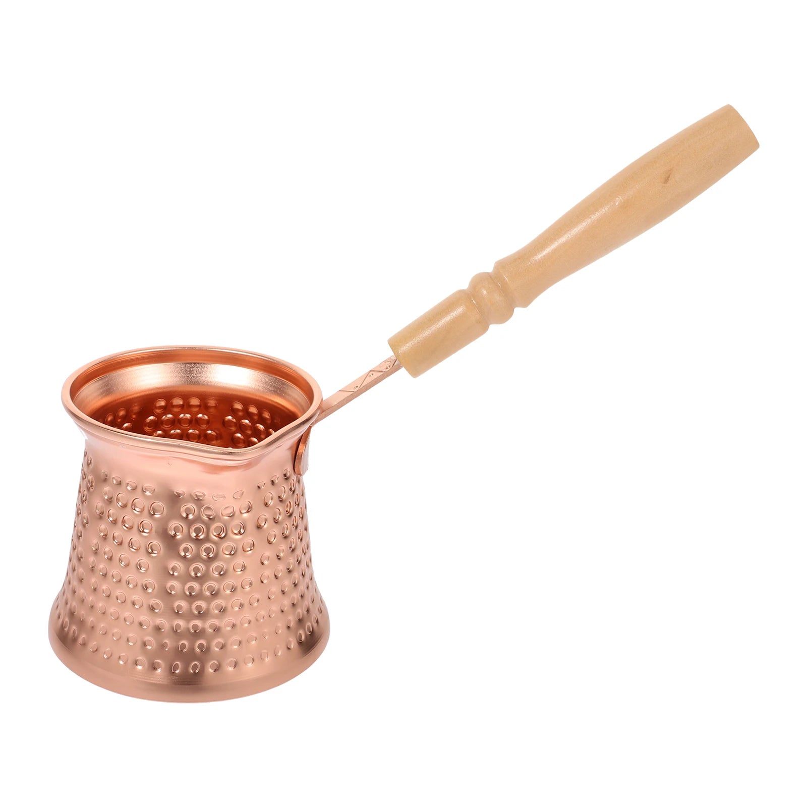 Turkish Coffee Pot Milk Jug with Wooden Handle Kitchen Coffee Heating Pot Copper Alloy Drinkware, 350ml for Home Espresso