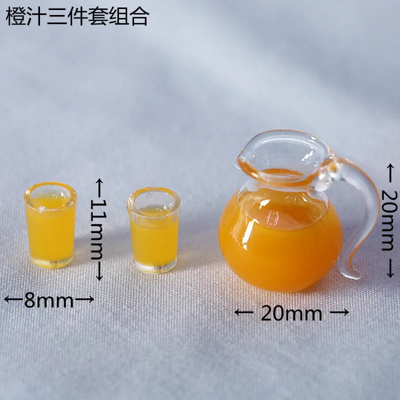 Mini Juice Milk Glass Jug Dollhouse Simulation Miniature Food Kitchen Scene Model Doll House Accessories Home Room Decoration