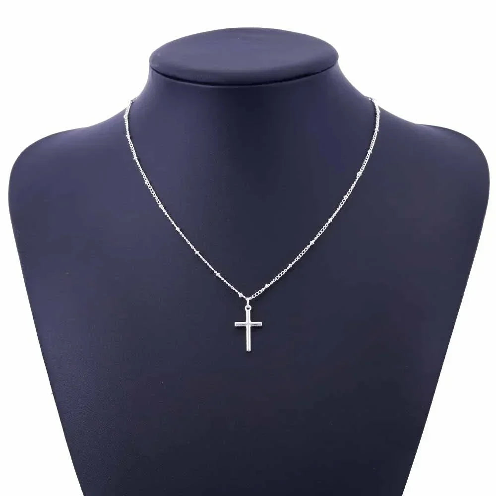 Delysia King Women Simplicity Trendy Cross Necklace Elegant Temperament Personality Gold-plated Bead Clavicle Chain