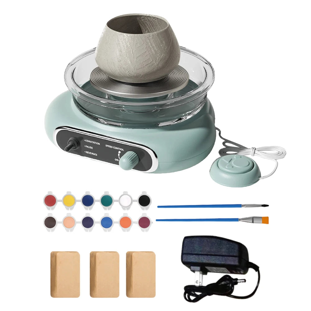 Mini Pottery Wheel Kit Pottery Clay Art 4.7" Turntable Electric Pottery Wheel Detachable Cleaning for Home DIY Ceramic Work