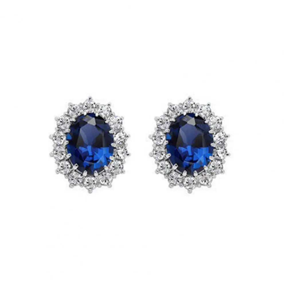 High Quality Jewelry Sets Noble Faux Sapphire Rhinestone Earrings Necklace Jewelry One Color Necklace Jewelry for Women