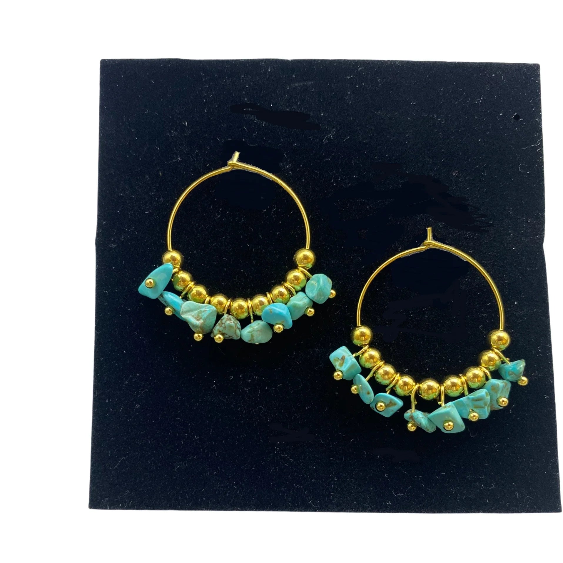 Bohemia Style Handmade Stainless Steel Turquoise Crystal Gold Ball Beads Earrings