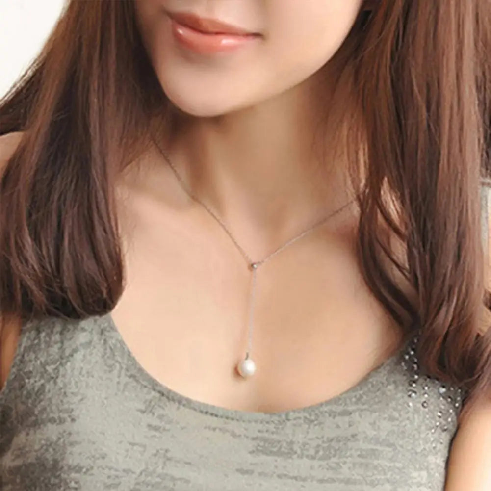 Choker Necklace Exquisite Adjustable Neck Chains Single Faux Pearl Pendant Chain Necklace Women Clavicle Chain Jewelry Gift