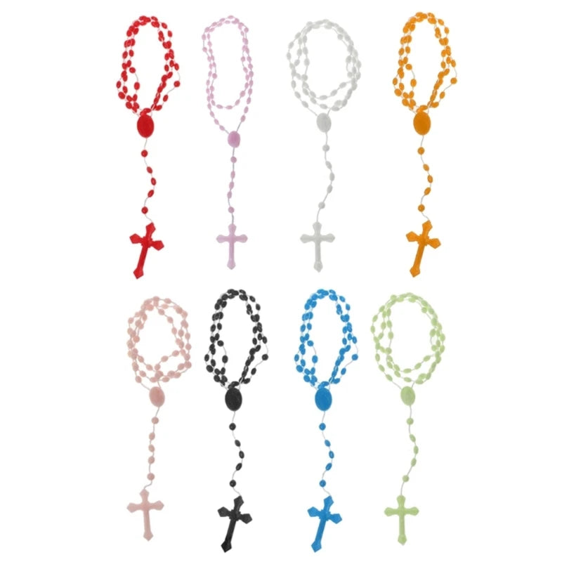 8 Colors Plastic Noctilucent Necklace Rosary Beads Luminous Necklace Catholicism Prayer Religious Jewelry for Daily Wear
