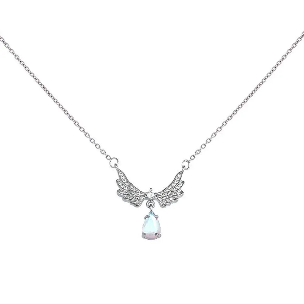 Angel Wings Necklace Ladies Girl Simple Y2K Blue Zircon Love Elegant Necklace Women Jewelry Chain Choker Jewelry