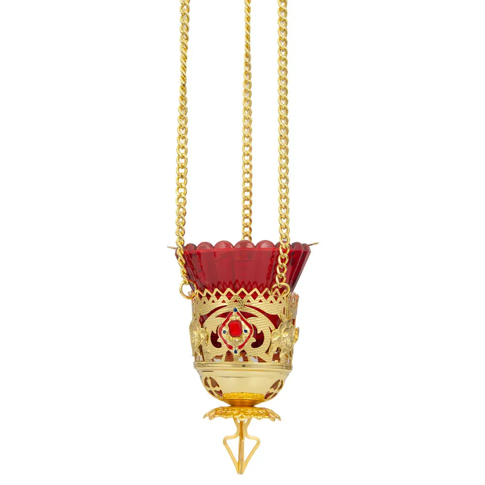 Orthodox Christian Hanging Oil Lamp,Orthodox Vigil Oil Lamps with Red Glass Cup,for Religious Ceremonies and Daily Use