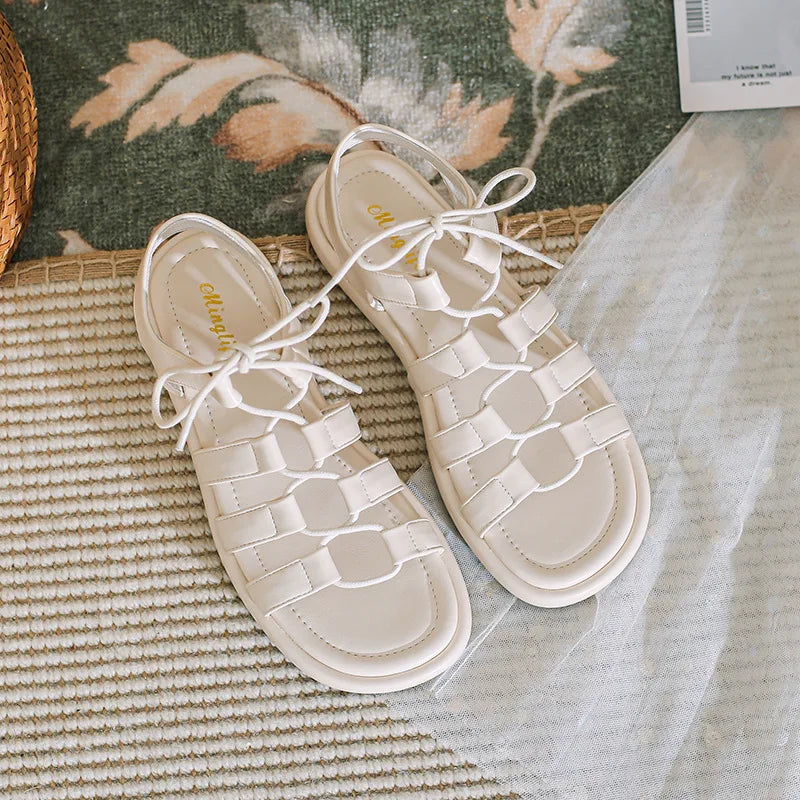 2023 summer women's outerwear sandals roman style shoes Ladies' casual flats fashion tie design walking and work wear 41-43