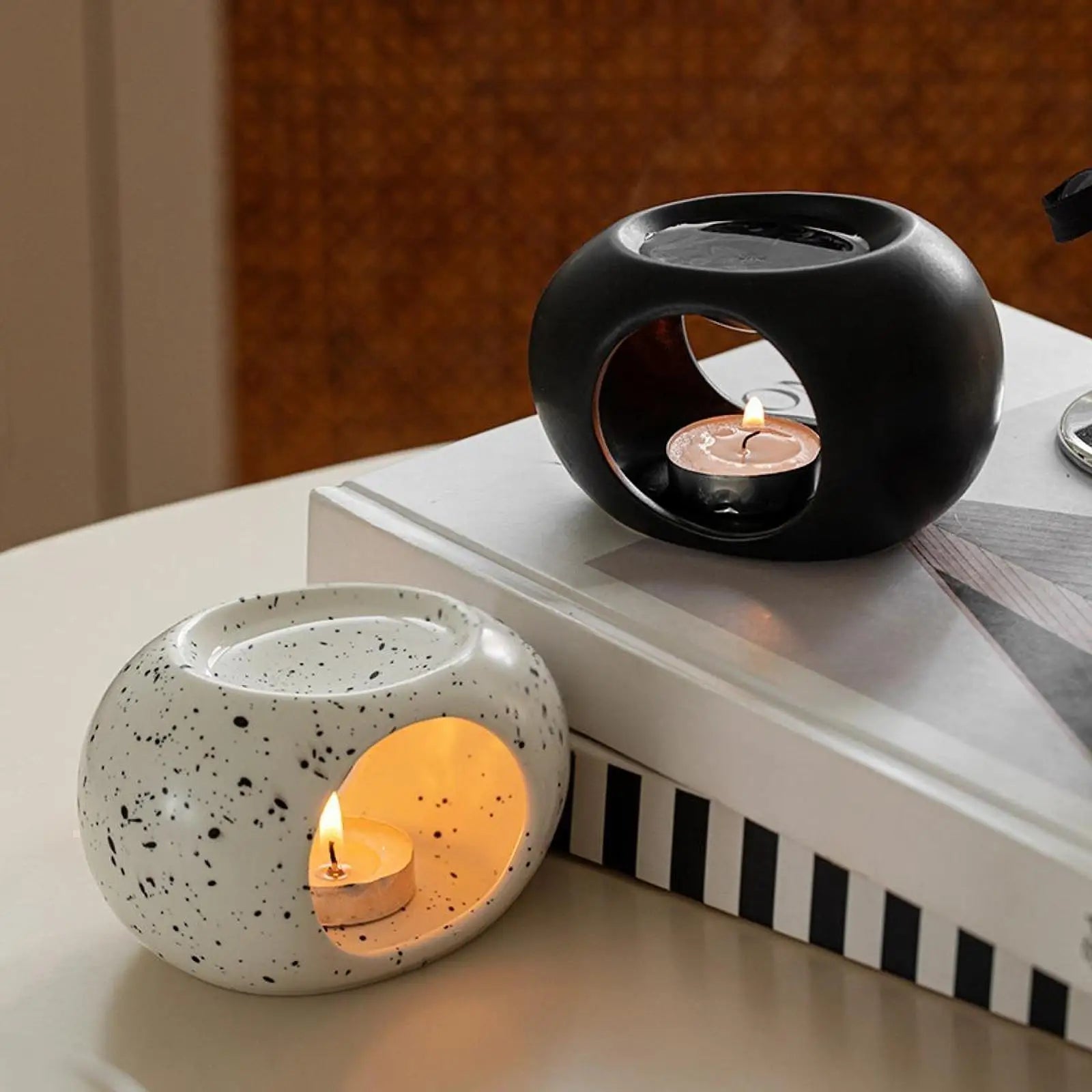 Ceramic Essential Oil Burner Incense Burner Holder Multifunctional Candlestick Tealight Candle Holder Home Office Bedroom Decor