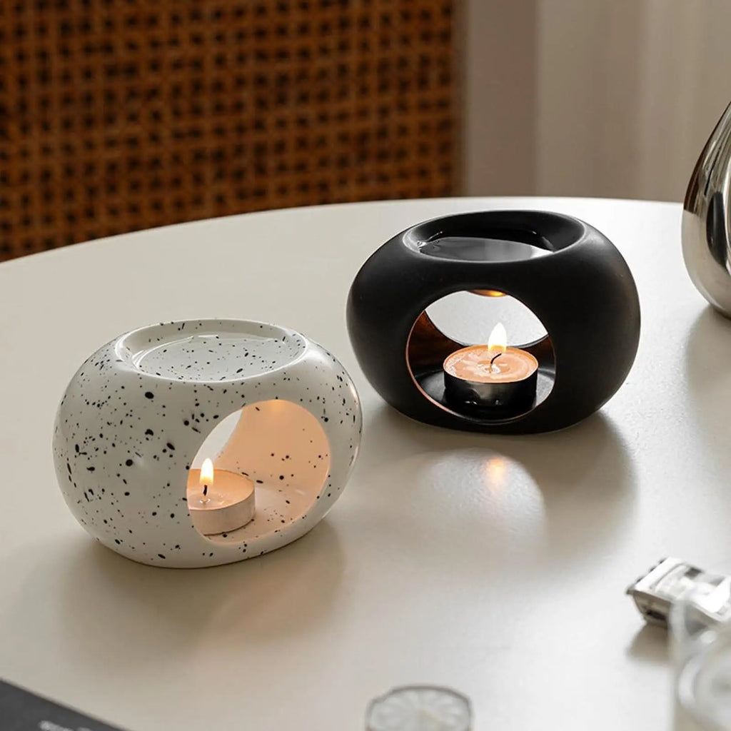 Ceramic Essential Oil Burner Incense Burner Holder Multifunctional Candlestick Tealight Candle Holder Home Office Bedroom Decor