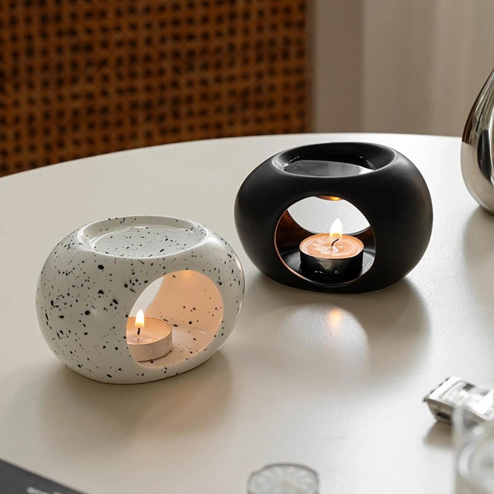 Ceramic Essential Oil Burner Incense Burner Holder Multifunctional Candlestick Tealight Candle Holder Home Office Bedroom Decor