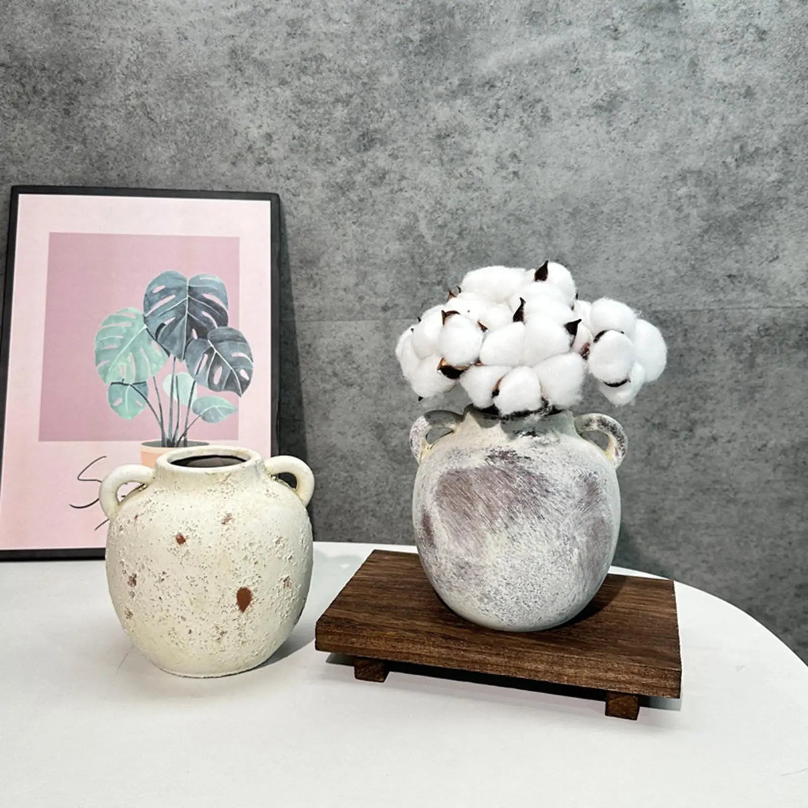 Ceramic Vase Retro Wabi Sabi Pottery Handmade Distressed Flower Vase Plant Container for Entryway Dining Room Bookshelf Rustic