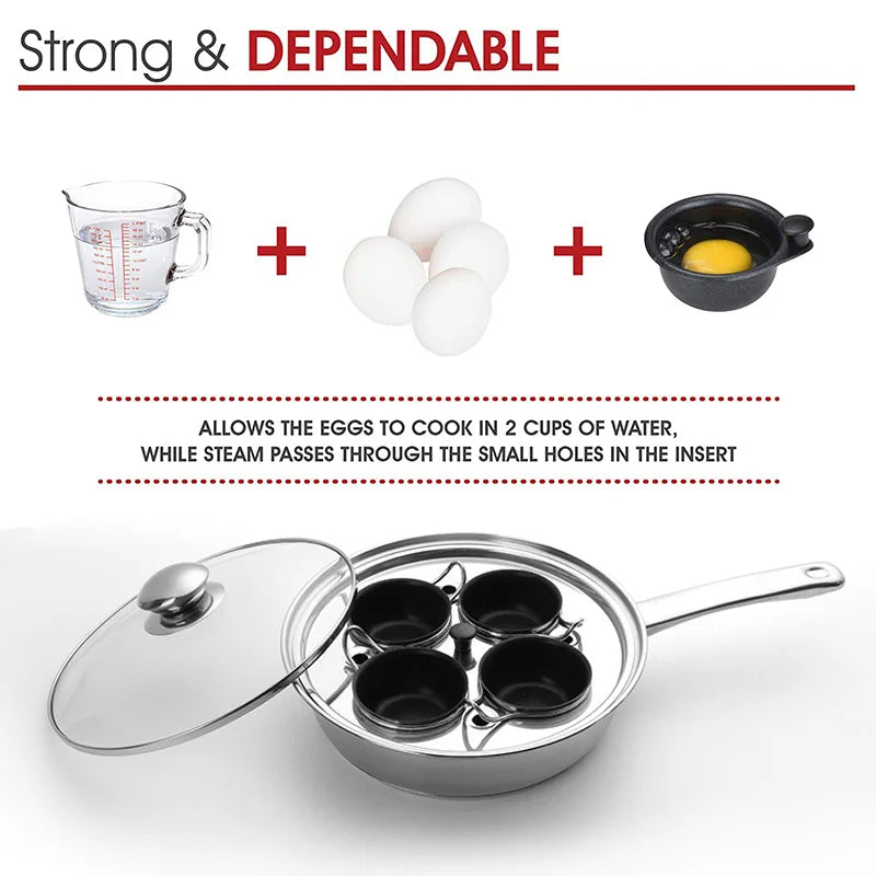 Egg Poacher Pan Stainless Steel Poached Egg Cooker Perfect Poached Egg Maker Induction Cooktop Egg Steamer Frying Pan