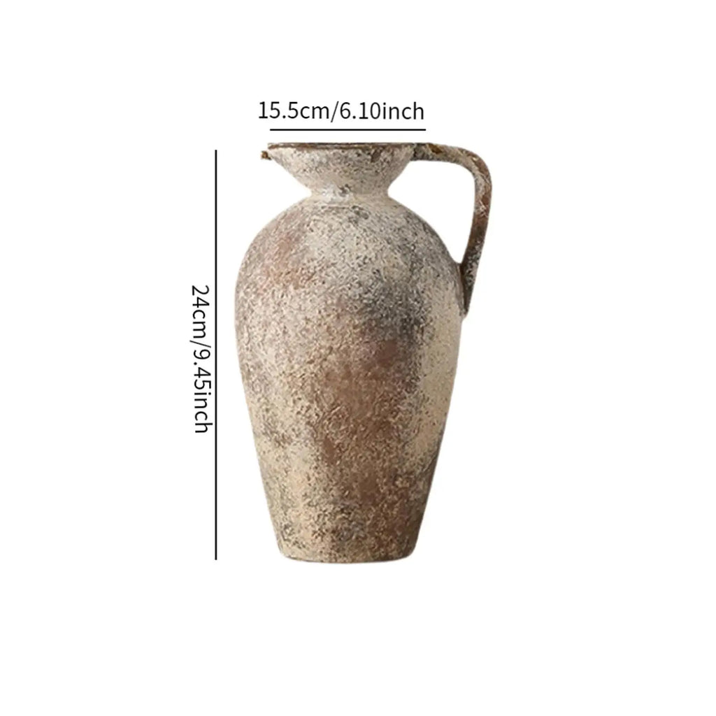 Ceramic Vase Retro Wabi Sabi Pottery Handmade Distressed Flower Vase Plant Container for Entryway Dining Room Bookshelf Rustic