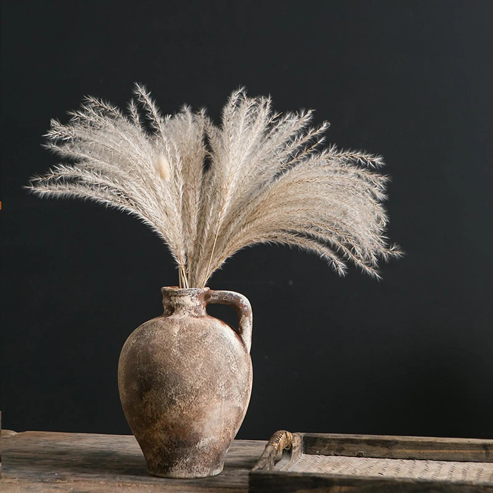 Ceramic Vase Retro Wabi Sabi Pottery Handmade Distressed Flower Vase Plant Container for Entryway Dining Room Bookshelf Rustic
