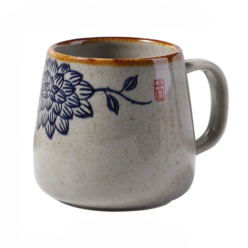 Kiln Change Clay Coffee Mug with Lid and Spoon, Unique Retro Style Ceramic Cups, Creative Gift for Friends, 380ml