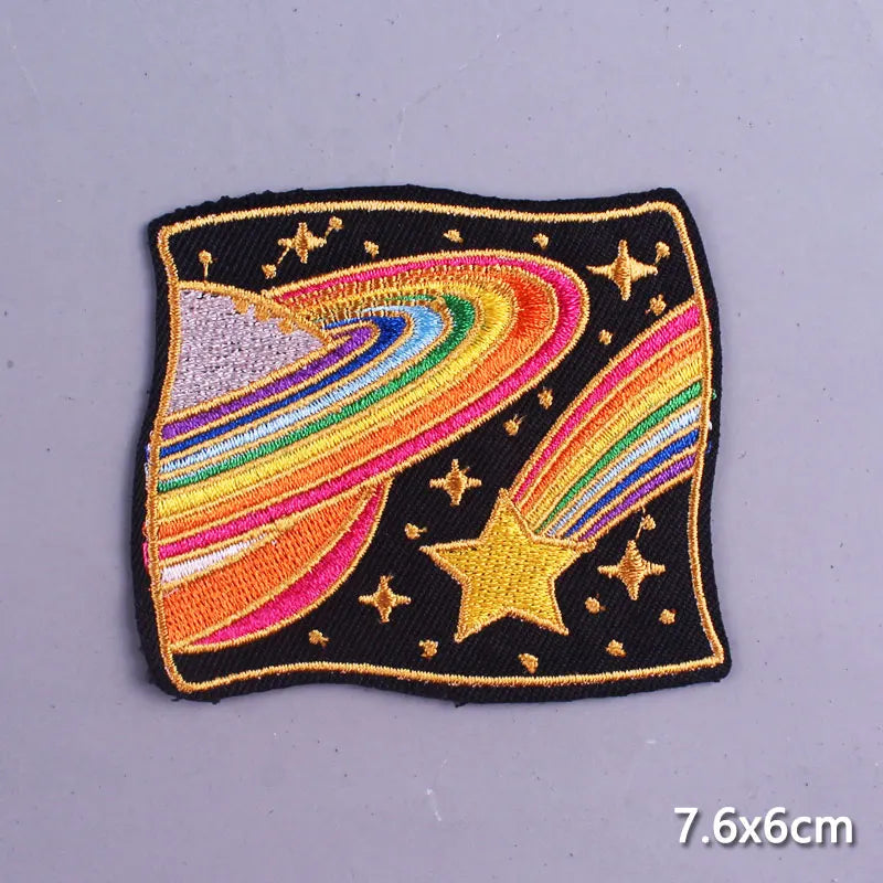 Space Adventure Patch On Clothes Embroidered Patches For Clothing Stickers Mountain Natural Appliques Waves Badge For Jacket DIY