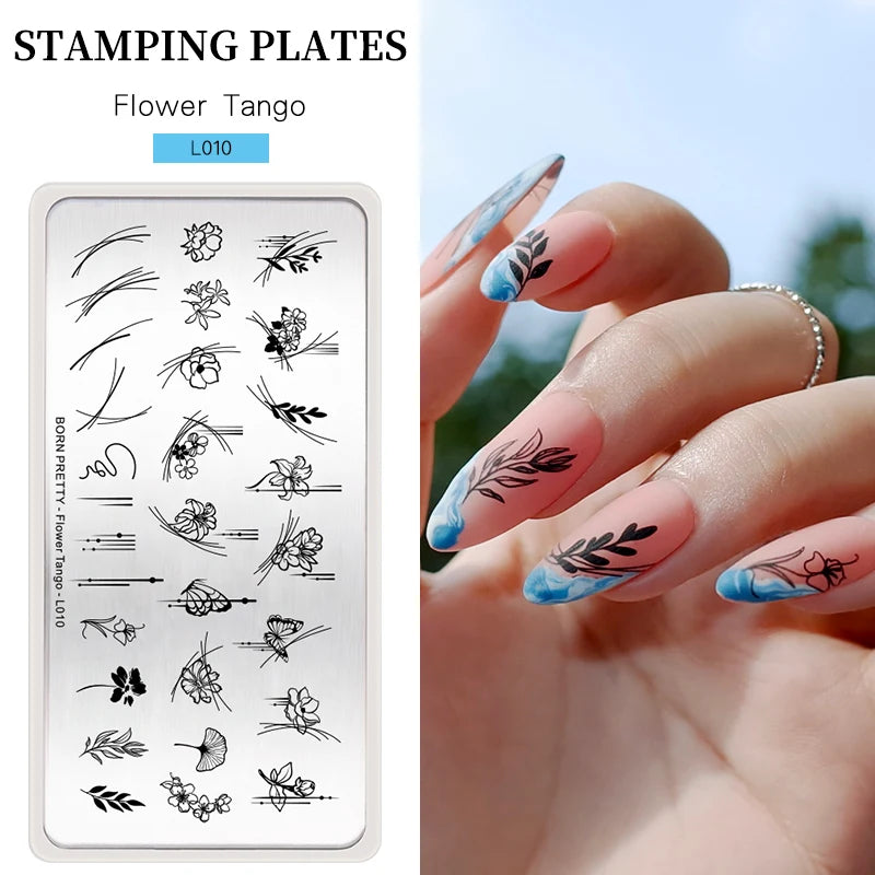 BORN PRETTY Stamping Plates Nail Art Templates Flower Natural Animal French Tips  DIY Nail Design Image Stencil Tool Manicure
