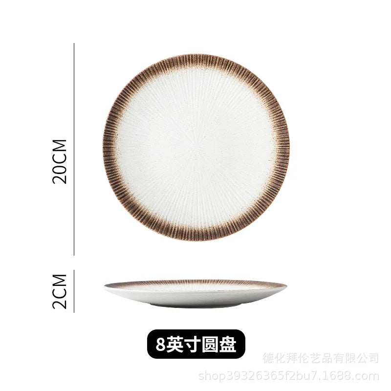 Japanese ceramic striped plate creative steak plate spaghetti plate retro sushi plate restaurant commercial plate
