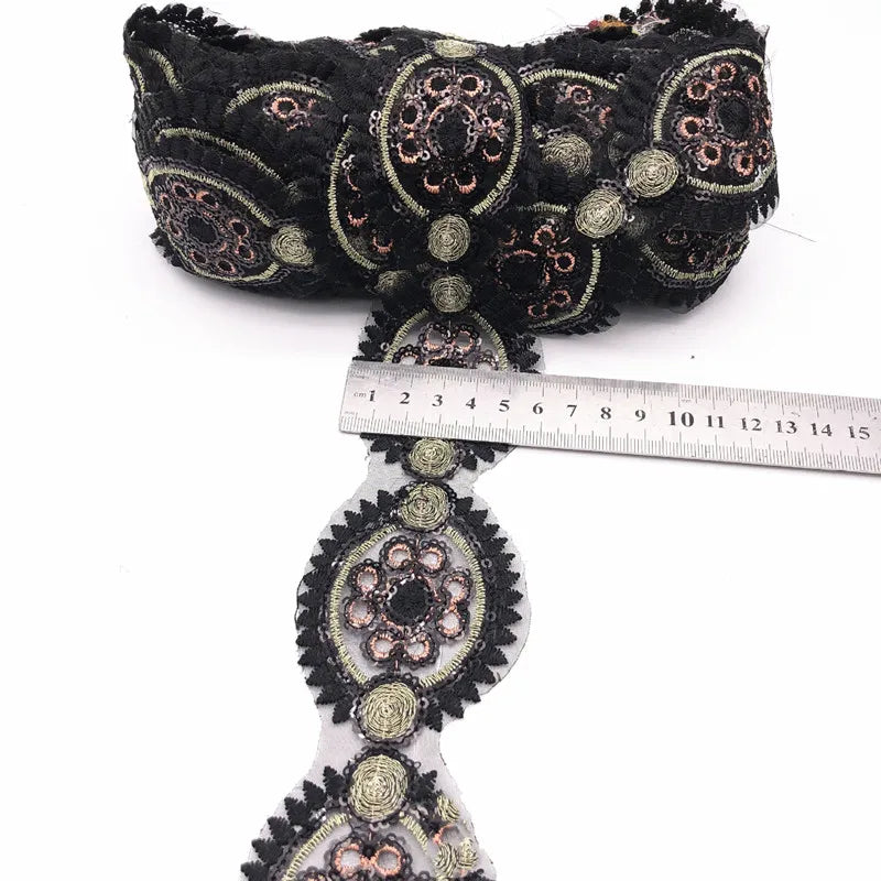 1 Yards Sequins Ribbon Embroidered Lace Fabric Cloth Dress Material DIY