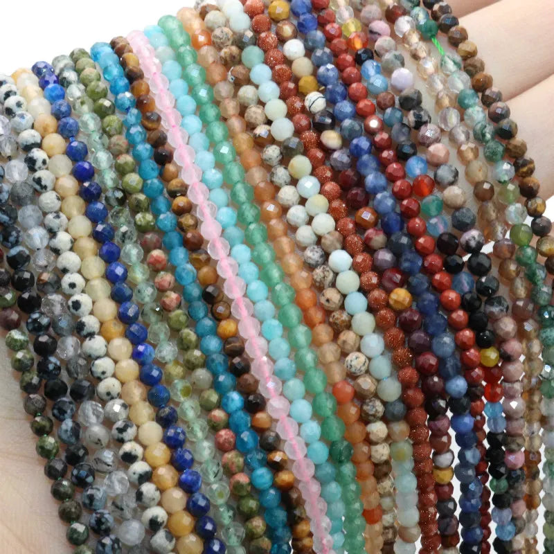 Faceted 2 3MM Natural Jades Rose Quarts Amethysts Small Round Stone Loose Bead For Jewelry Makng Charm DIY Bracele Necklace