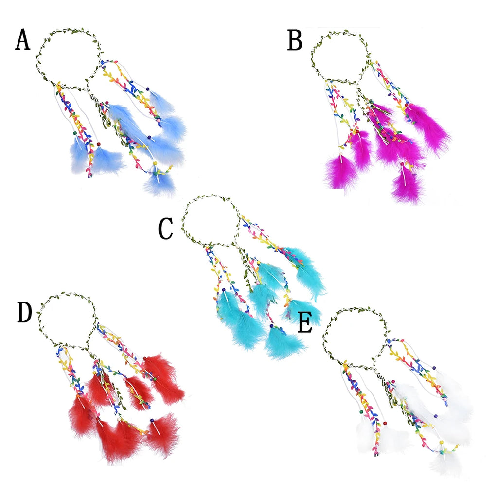 Bohemian Feather Headbands for Women White Red Feather Hairbands Hippie Jewelry Gypsy Tribal Festival Party Hair Accessories