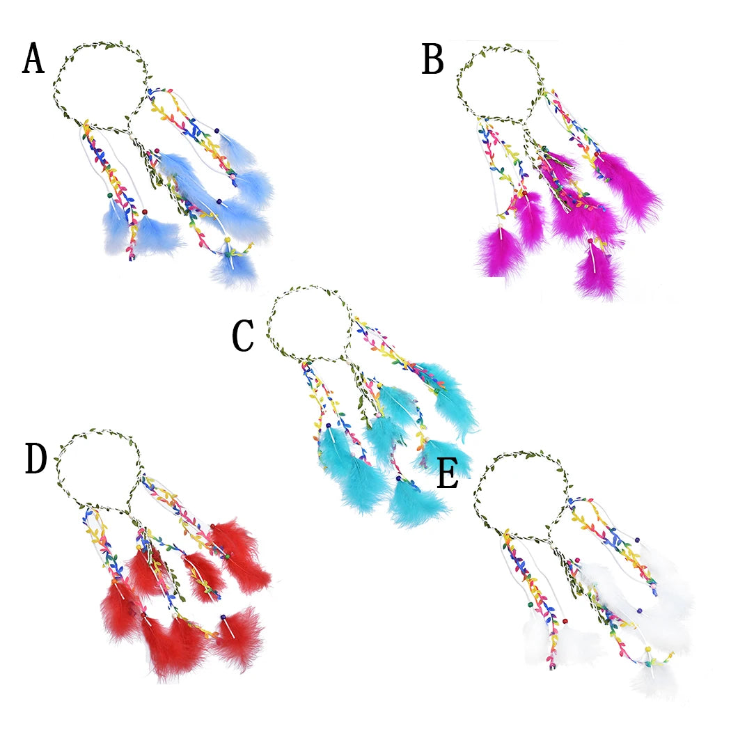 Bohemian Feather Headbands for Women White Red Feather Hairbands Hippie Jewelry Gypsy Tribal Festival Party Hair Accessories