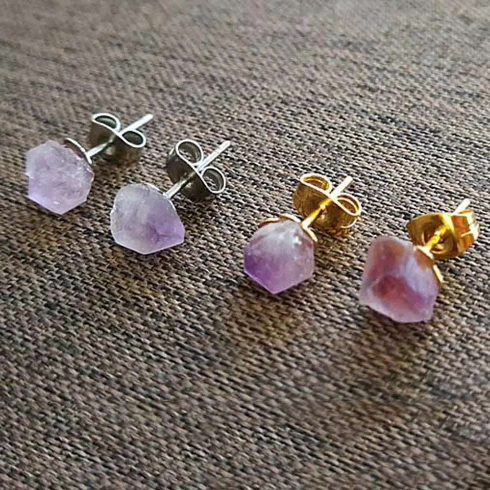 Natural Amethyst Rough Stone Earrings Simple Fashionable Women Purple Crystal Earrings Jewelry