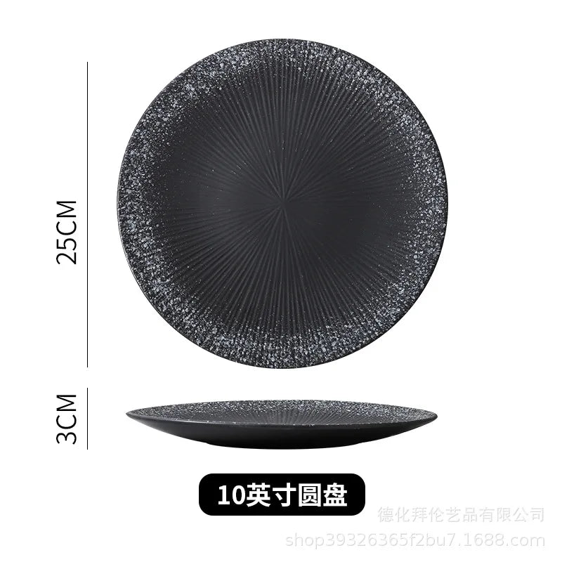 Japanese ceramic striped plate creative steak plate spaghetti plate retro sushi plate restaurant commercial plate