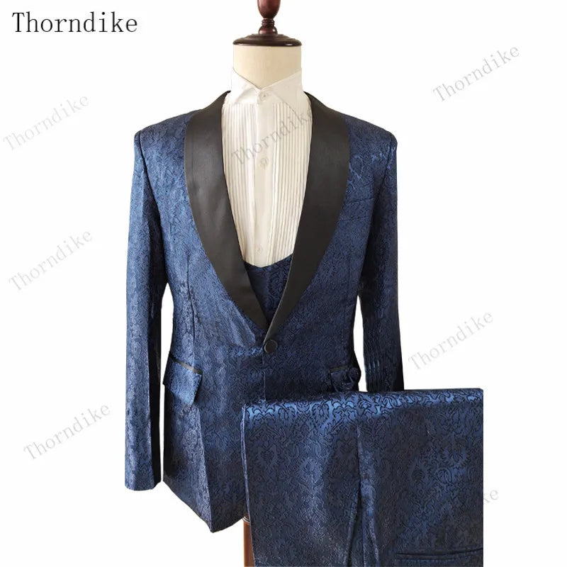 Thorndike 2023 New Male Wedding Prom Suit White Slim Fit Tuxedo Men Formal Business Work Wear Suits 3Pcs Set (Jacket+Pants+Vest)