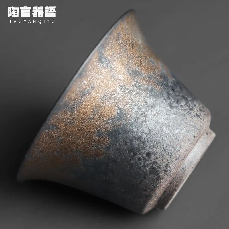 Vintage Stoneware Covered Bowl Handmade Pottery Kung Fu Tea Ceremony Wide Mouth Hand Grab Tea Bowl Tea Set