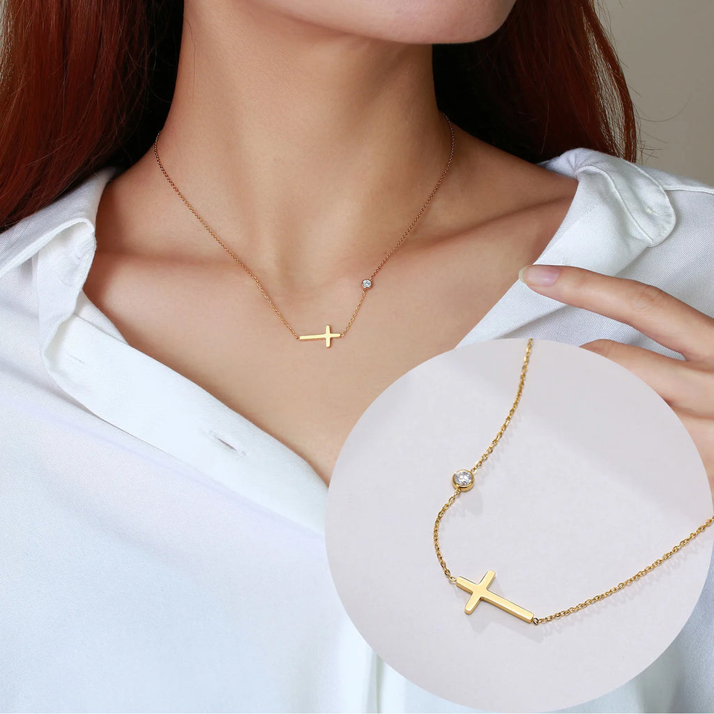 Vnox Minimalist Cross Necklaces Faith Pendant,Simple Stainless Steel Christian Prayer Religious Women Men Jewelry,Car Pendant