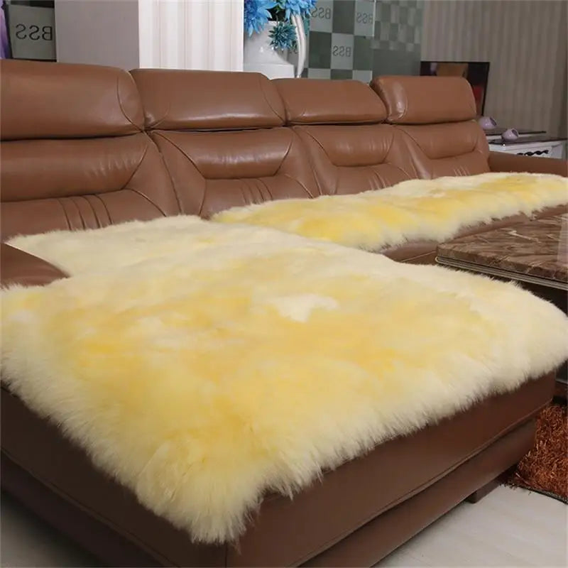 MS.Softex-Natural Sheepskin Sofa Cushion, Australian Sheepskin Floor Rug, Seat Cover, Warm Rug, Long Wool Sofa Cover, Winter