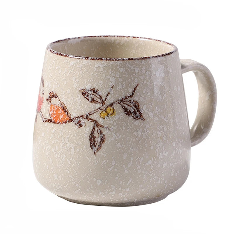 Kiln Change Clay Coffee Mug with Lid and Spoon, Unique Retro Style Ceramic Cups, Creative Gift for Friends, 380ml