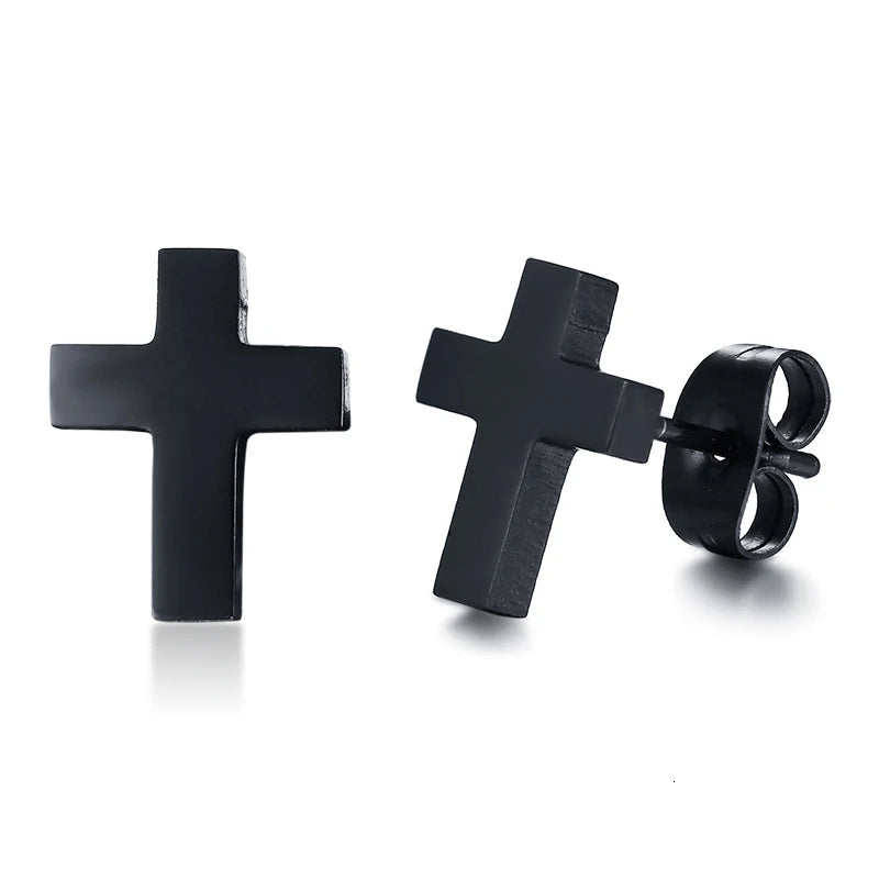 Cross Earring Black Stainless Steel Earrings Simple Modern Minimalist Everyday Stud Earings for Men Women Unisex Jewelry