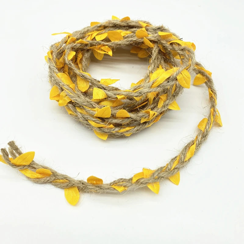 2 yards Leaf Rope Natural Hessian Jute Twine  Burlap Ribbon DIY Craft Vintage For Home Wedding Party Decor