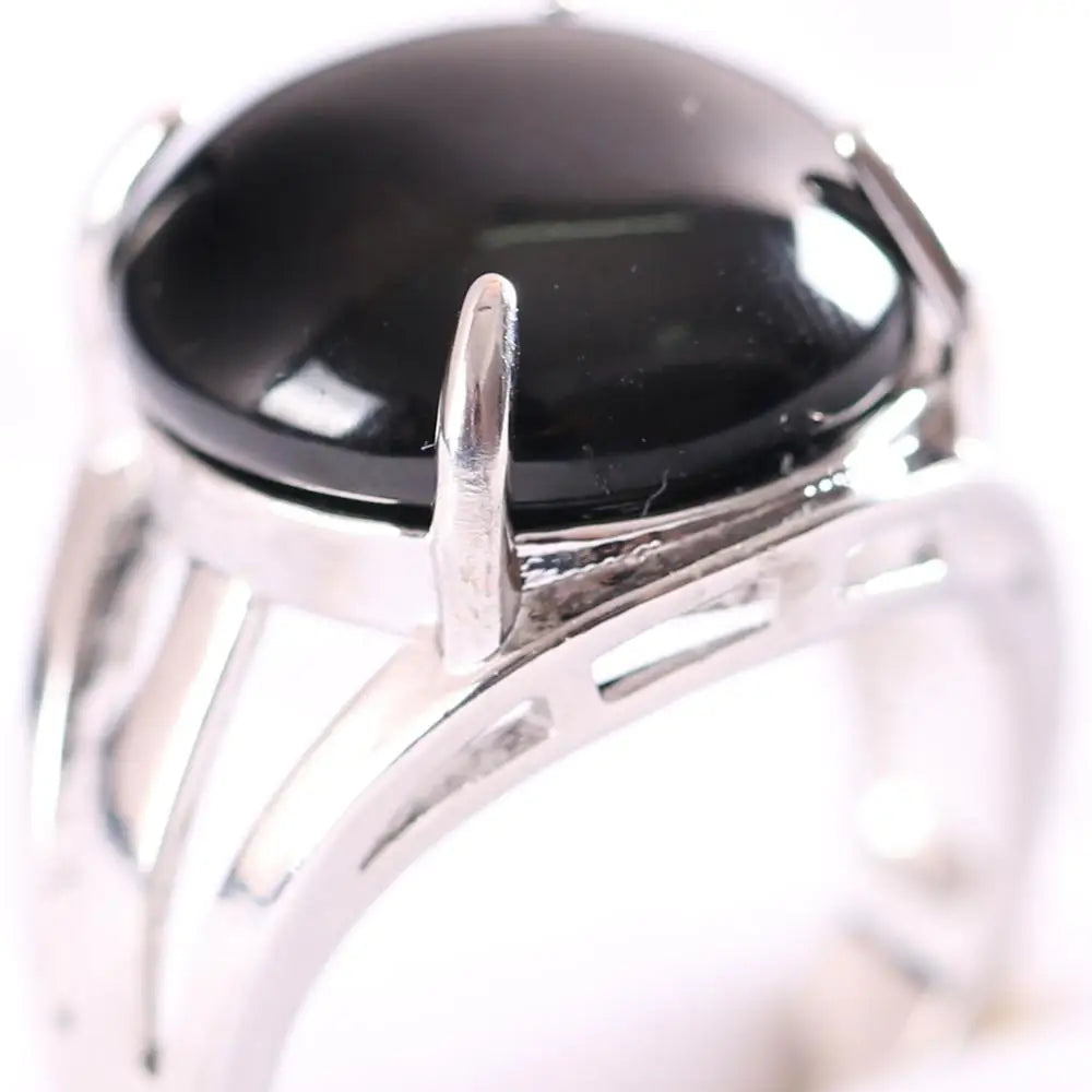Natural Stone Black Onyx Round CAB Cabochon Bead Finger Rings Jewelry Gift
