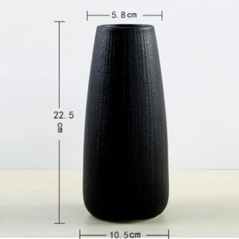 Modern Creative Classic Black Ceramic Vase Retro Vase Container Simple European Handmade Crafts Home Decoration LBS