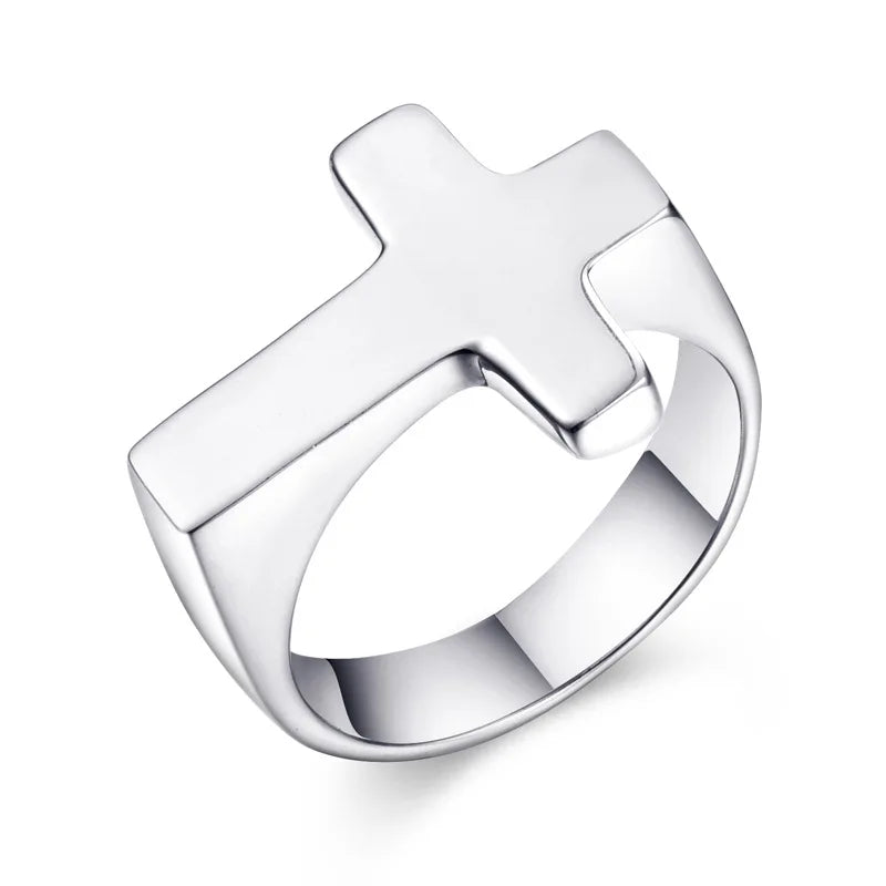 Stainless steel simple cross ring Protestant Christian cross religious ring