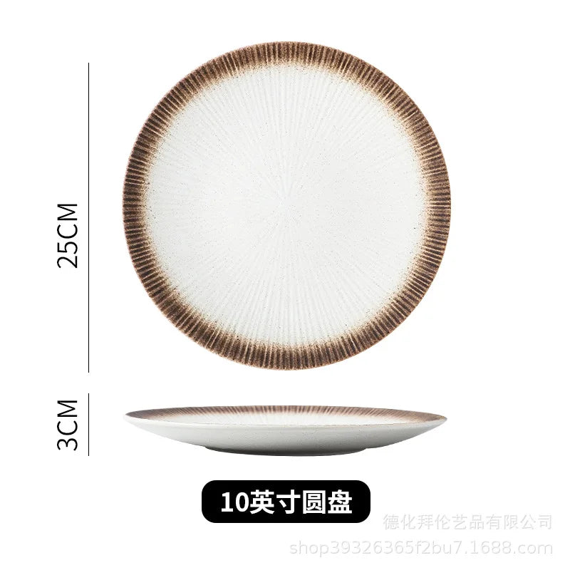 Japanese ceramic striped plate creative steak plate spaghetti plate retro sushi plate restaurant commercial plate