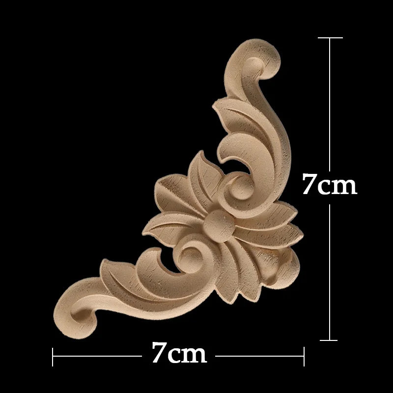 Wood Appliques Corner Flower Exquisite Carving Natural Furniture Wooden Mouldings Vintage Unpainted Accessories Decoration Decal