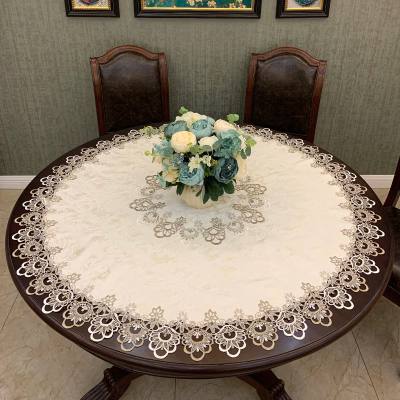 European Modern Fabric Lace Trim Hotel Restaurant Banquet Party Big Tablecloth Bedroom Balcony Small Round Table Cloth Tapete