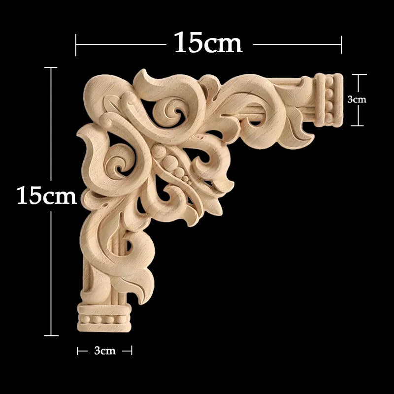 Wood Appliques Corner Flower Exquisite Carving Natural Furniture Wooden Mouldings Vintage Unpainted Accessories Decoration Decal