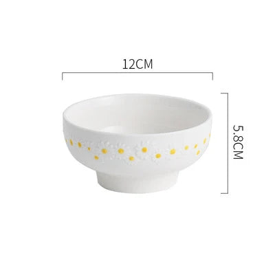 Ceramic Daisy Embossed Creative Dishes, Household Vegetable Rice Soup Bowl Dinner Plate Ceramic Set Combination Tableware