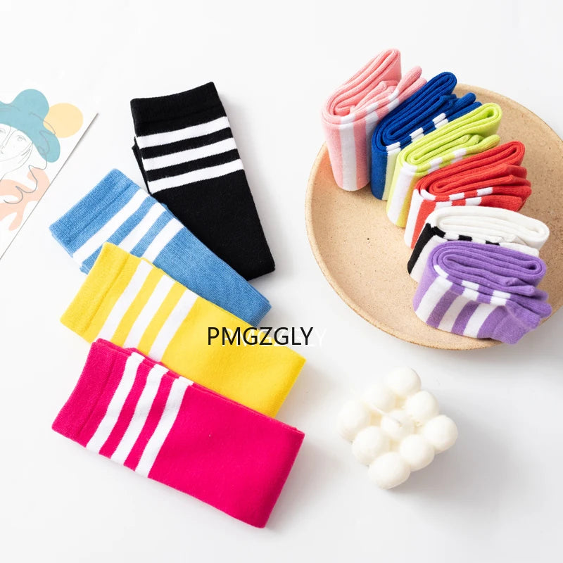 Children's Socks autumn girls middle tube pile stockings candy color classic college style football stockings half high tube