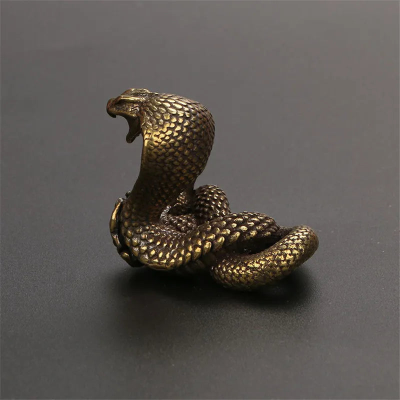 Antique Bronze Cobra Statue Ornament Zodiac Snake Miniature Figurines Copper Desktop Decoration Tea Pets Decor Accessories Craft