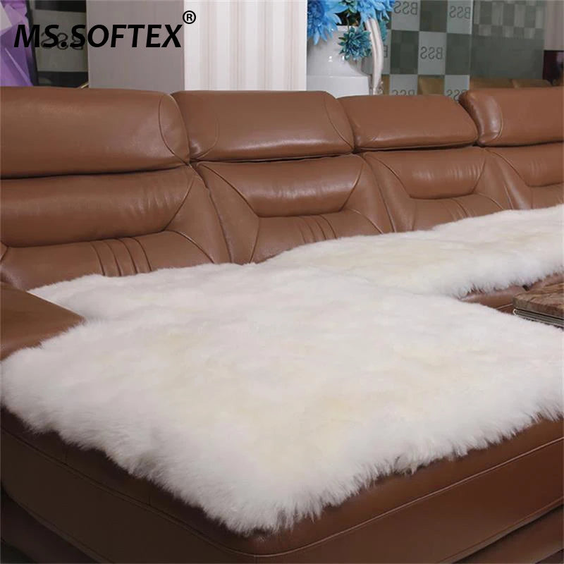 MS.Softex-Natural Sheepskin Sofa Cushion, Australian Sheepskin Floor Rug, Seat Cover, Warm Rug, Long Wool Sofa Cover, Winter