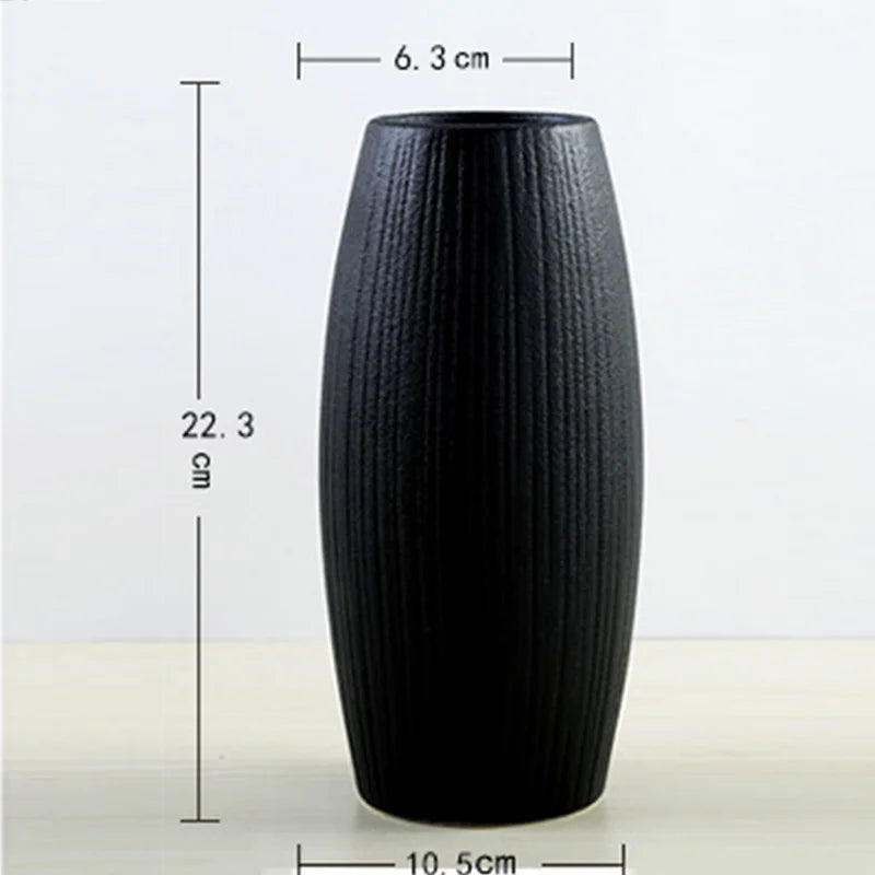 Modern Creative Classic Black Ceramic Vase Retro Vase Container Simple European Handmade Crafts Home Decoration LBS