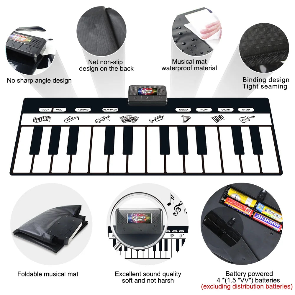 180x72cm Electronic Musical Carpet Black & White Keyboard Kids Playing Piano Mat Baby Play Mat Rug Early Educational Toys Gift