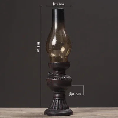 Creative Resin Crafts Nostalgic Kerosene Lamp Candle Holder Decoration Vintage Glass Cover Lantern Candlesticks Home Decor Gifts
