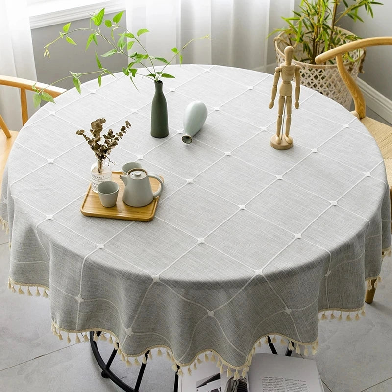 Plaid Cotton Linen Round Tablecloth Wedding Hotel Banquet Cloth Table cover Indoor Dining Room Kitchen Outdoor Decoration